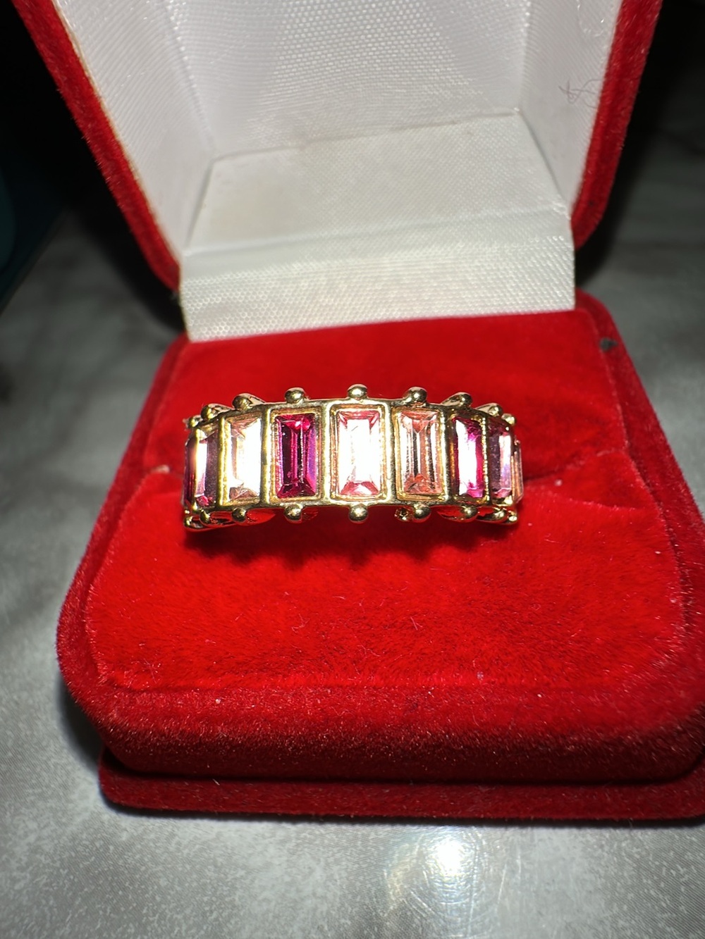 Gold Tone Pink Baguette Crystal Band Ring - Picture 5 of 5